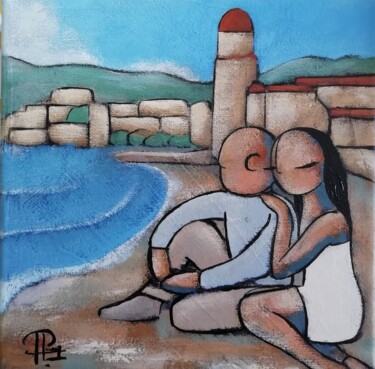 Painting titled "Petit Collioure 2" by Jean-Christophe Pagès, Original Artwork, Acrylic Mounted on Wood Stretcher frame