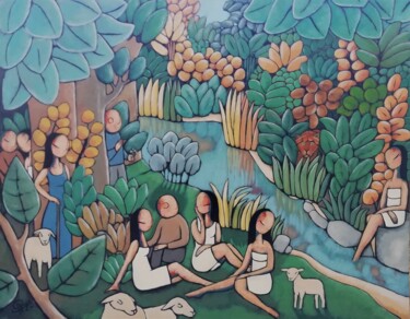 Peinture intitulée "Le ruisseau 2" par Jean-Christophe Pagès, Œuvre d'art originale, Acrylique Monté sur Châssis en bois