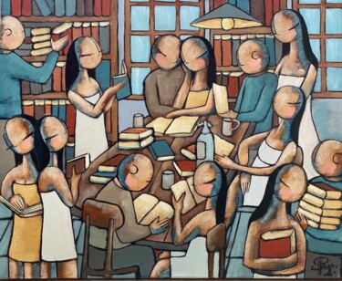 Pintura titulada "Le secret des livres" por Jean-Christophe Pagès, Obra de arte original, Acrílico Montado en Bastidor de ca…