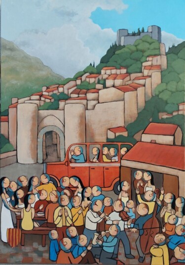 Painting titled "Castelnou" by Jean-Christophe Pagès, Original Artwork, Acrylic Mounted on Wood Stretcher frame