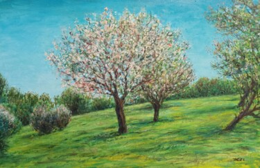 Peinture intitulée "Almond trees near S…" par José A Cavaco, Œuvre d'art originale, Huile