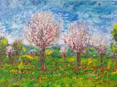 Painting titled "Almond trees near B…" by José A Cavaco, Original Artwork, Acrylic