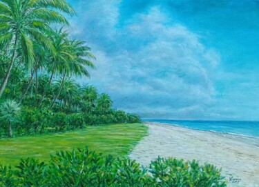 Painting titled "beach corner at mau…" by José A Cavaco, Original Artwork, Oil