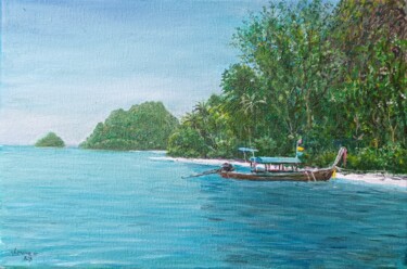 Painting titled "Poda Island" by José A Cavaco, Original Artwork, Oil Mounted on Wood Stretcher frame