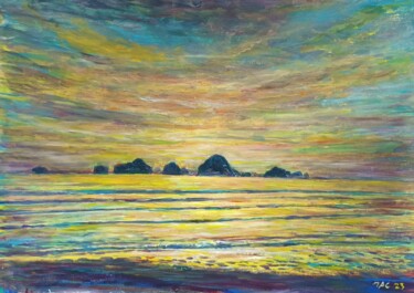 Pintura intitulada "Tubkaak beach sunset" por José A Cavaco, Obras de arte originais, Óleo