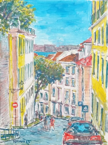 Pintura titulada "Calçada do Correio…" por José A Cavaco, Obra de arte original, Acrílico Montado en artwork_cat.