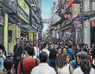 Pittura intitolato "Macau-shopping-stre…" da José A Cavaco, Opera d'arte originale, Olio