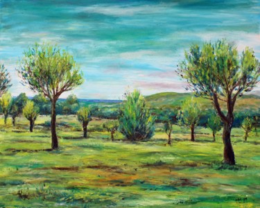 Painting titled "Landscape with Almo…" by José A Cavaco, Original Artwork, Oil