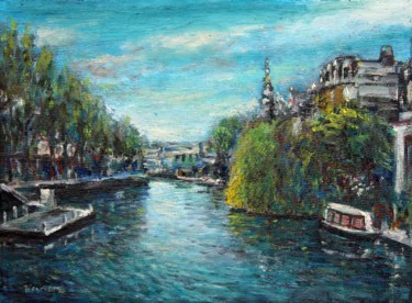 Painting titled "Amsterdam-channel.j…" by José A Cavaco, Original Artwork, Oil