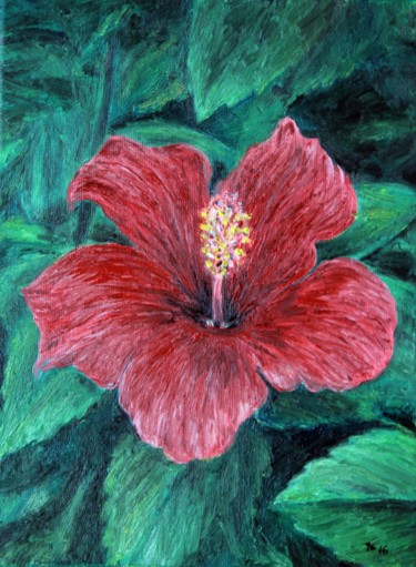 Peinture intitulée "Hibiscus rosa-sinen…" par José A Cavaco, Œuvre d'art originale, Huile