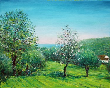 Schilderij getiteld "Landscape-in-Azinhe…" door José A Cavaco, Origineel Kunstwerk, Olie