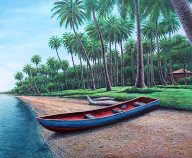 Pintura intitulada "boat-samana-beach.j…" por José A Cavaco, Obras de arte originais, Óleo
