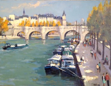 Pintura titulada "La seine a Paris" por Jean Claude Beaussier, Obra de arte original, Oleo