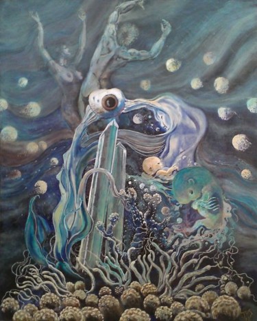 Картина под названием "La Source Bleue" - Jean-Claude Beuzard, Подлинное произведение искусства, Масло