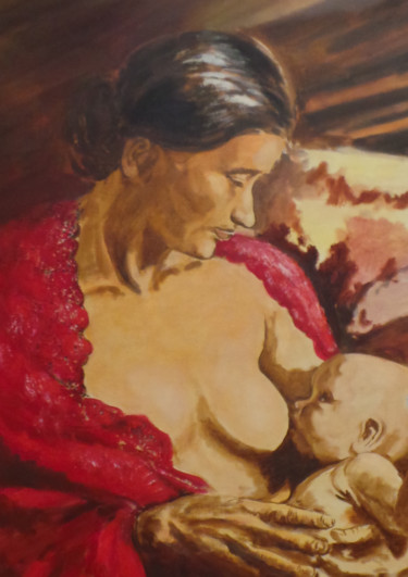 Painting titled ""La mamma"" by Jean-Claude Beuzard, Original Artwork, Oil