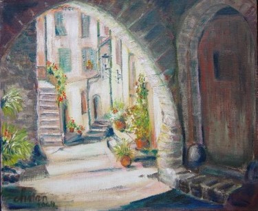 Malerei mit dem Titel "Le village provençal" von Jean-Claude Chatain, Original-Kunstwerk