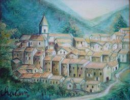 Painting titled "Le village aux vign…" by Jean-Claude Chatain, Original Artwork, Oil