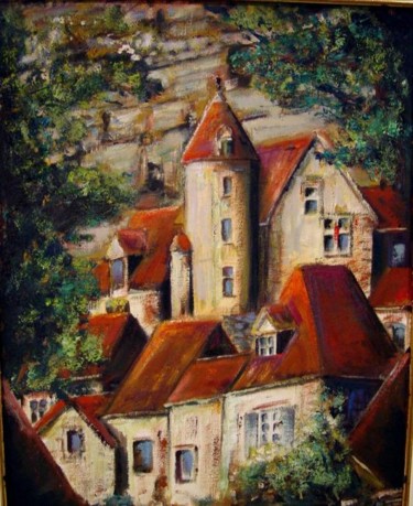 Peinture intitulée "La Roque-Gageac" par Jean-Claude Chatain, Œuvre d'art originale, Huile