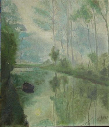 Painting titled "Canal embrumé du Ma…" by Jean-Claude Chatain, Original Artwork
