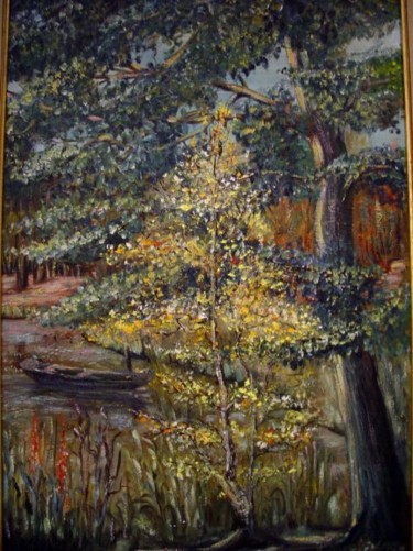 Peinture intitulée "Le grand étang (par…" par Jean-Claude Chatain, Œuvre d'art originale, Huile Monté sur Châssis en bois
