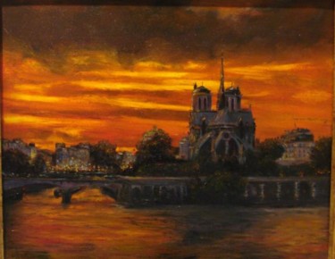 Peinture intitulée "Notre-Dame de Paris" par Jean-Claude Chatain, Œuvre d'art originale, Huile