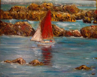 Painting titled "ile de Chausey(Bret…" by Jean-Claude Chatain, Original Artwork, Oil Mounted on Wood Stretcher frame
