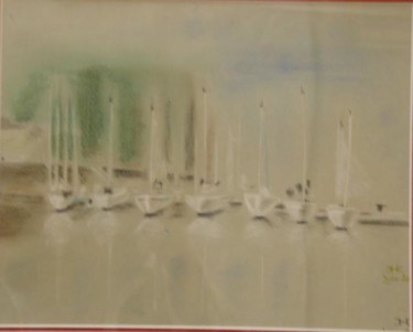 Painting titled "Mouillage breton le…" by Jean-Claude Chatain, Original Artwork, Pastel Mounted on Other rigid panel