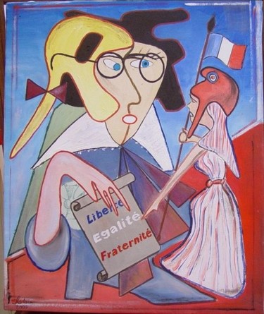 Painting titled "1793.Principe répub…" by Jean-Claude Chatain, Original Artwork, Oil Mounted on Wood Stretcher frame