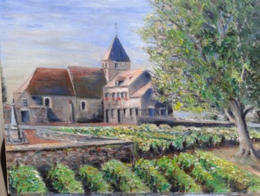 Pittura intitolato "Eglise et  mairie d…" da Jean-Claude Chatain, Opera d'arte originale, Olio