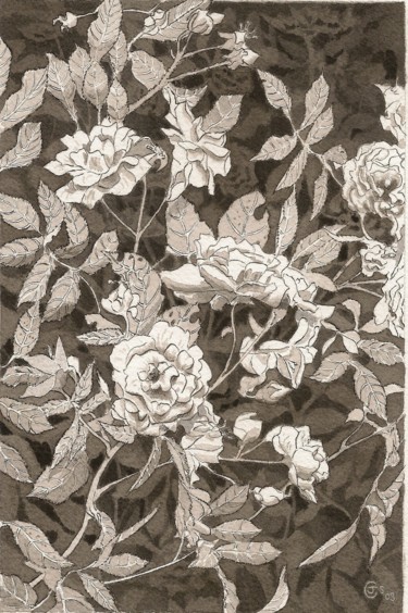 Dessin intitulée "Petites roses" par Jean-Christophe Sylvos, Œuvre d'art originale, Encre