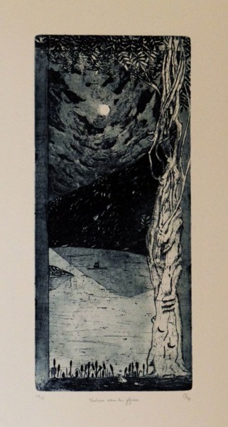 Incisioni, stampe intitolato "Nocturne sous la gl…" da Jean-Christophe Sylvos, Opera d'arte originale, incisione
