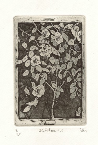Printmaking titled "Le petit JC-Phone 1…" by Jean-Christophe Sylvos, Original Artwork, Engraving