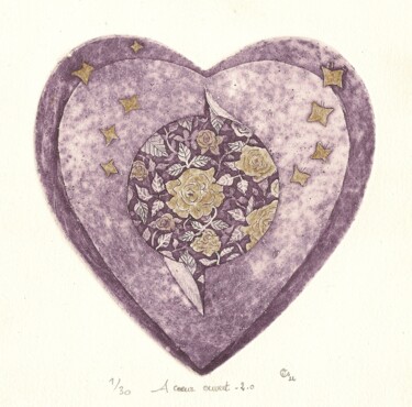 Gravures & estampes intitulée "A cœur ouvert 2.0" par Jean-Christophe Sylvos, Œuvre d'art originale, Gravure Monté sur Carton