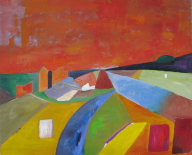 Painting titled "silos" by Jean Charles Coffin, Original Artwork, Oil