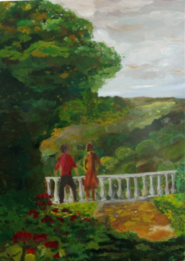 Pintura intitulada "Terrasse" por Jean Charles Coffin, Obras de arte originais, Óleo