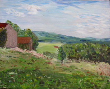 Painting titled "collines" by Jean Charles Coffin, Original Artwork, Oil