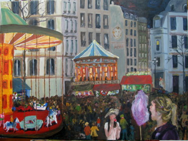 Painting titled "Fête foraine" by Jean Charles Coffin, Original Artwork, Oil