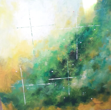 Painting titled "verdure 1" by Jean Claude Darroussat, Original Artwork, Acrylic Mounted on Wood Stretcher frame