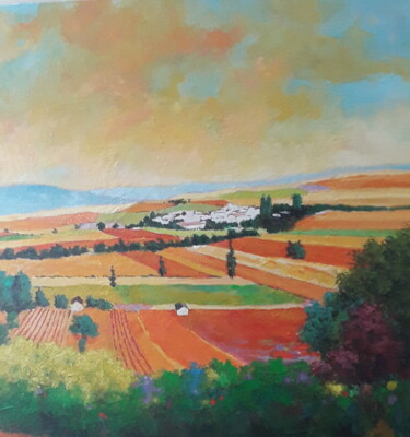 Painting titled "paysage de l herault" by Jean Claude Darroussat, Original Artwork, Acrylic Mounted on Wood Stretcher frame