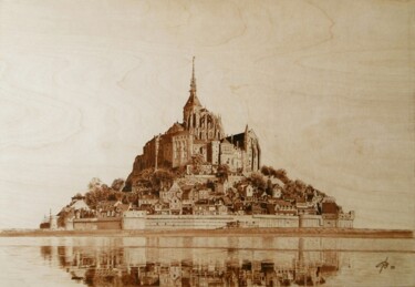 Tekening getiteld "Mont Saint Michel" door Juan Carlos Gonzalez, Origineel Kunstwerk, Gravure