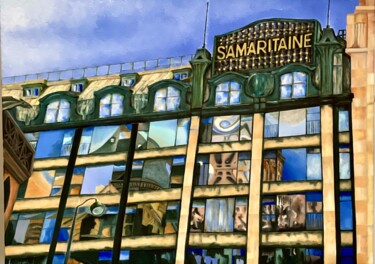 Painting titled "Samaritaine" by Jchadima, Original Artwork, Oil Mounted on Wood Stretcher frame