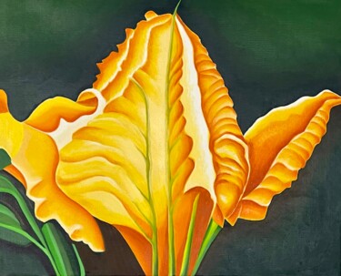 Malarstwo zatytułowany „Squash blossom 1 (F…” autorstwa Jchadima, Oryginalna praca, Olej Zamontowany na Drewniana rama noszy
