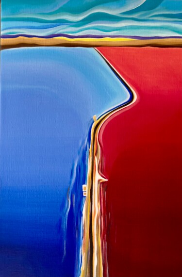 Painting titled "Of red and blue" by Jchadima, Original Artwork, Oil Mounted on Wood Stretcher frame