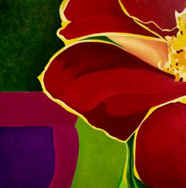 Pintura intitulada "Marigold Flower" por Jchadima, Obras de arte originais, Óleo Montado em Armação em madeira