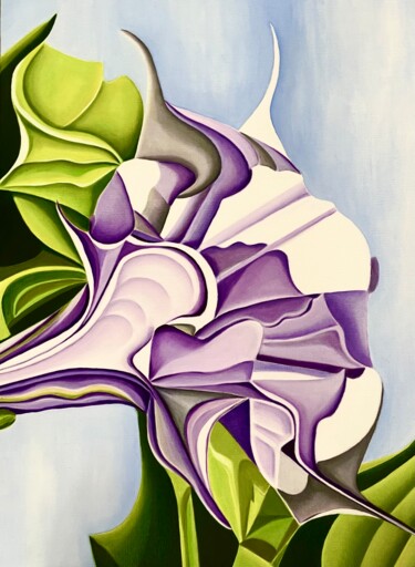 Painting titled "Jimsonweed" by Jchadima, Original Artwork, Oil Mounted on Wood Stretcher frame