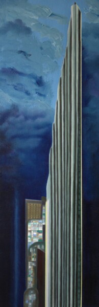 Painting titled "111 West 57th Street" by Jchadima, Original Artwork, Oil Mounted on Wood Stretcher frame