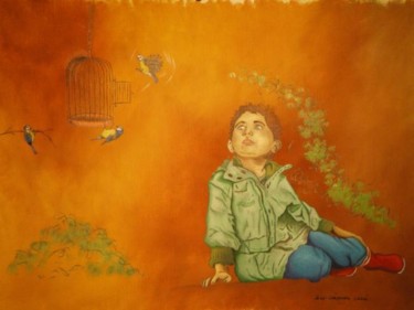 Peinture intitulée "LA CAGE AUX OISEAUX" par Jean-Christophe Carre, Œuvre d'art originale