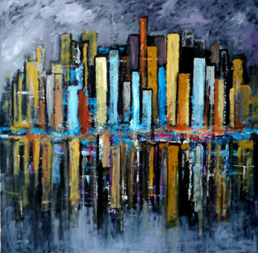 Painting titled "buildings" by Jean-Christophe Malle, Original Artwork, Oil