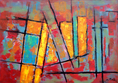 Painting titled "colonnes oranges" by Jean-Christophe Malle, Original Artwork, Acrylic