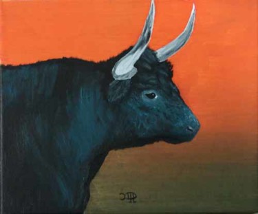 Peinture intitulée "Taureau camarguais" par Jacques Copp, Œuvre d'art originale